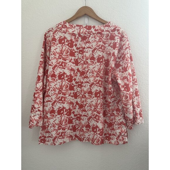 Sherry Taylor Shirt Womens 2X Linen Blend Floral 3/4 Sleeve Button Boho Cottage - Picture 3 of 9
